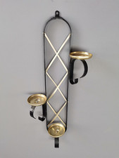 Wand Kerzenhalter Teelichthalter Metall schwarz goldfarben 17 x 41 cm VINTAGE