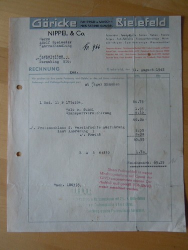 Rechnung 1942 göricke - ,