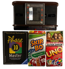 KARTENMISCHGERÄT + UNO+SKIPO+PHASE 10 S.FOTO+BESCHR. DIE ORANGUTAN HILFSAKTION.