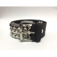 Nietengürtel - Gürtel mit silbernen Pyramidennieten - 3-Reihig -B021- Echtleder