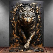 LEINWAND BILD ER XXL POP ART ABSTRAKT WOLF HUND SCHWARZ GOLD WAND POSTER
