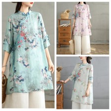 Damen Blumen Shirt Tops blau