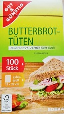 Frühstückstüten 100 Stück  ohne Durchfetten Butterbrottüten Brötchentüten