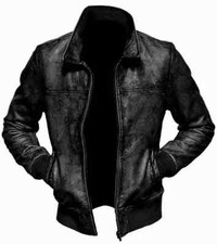 Herren Motorrad Biker Vintage Distressed Schwarz Cafe Racer Lederjacke