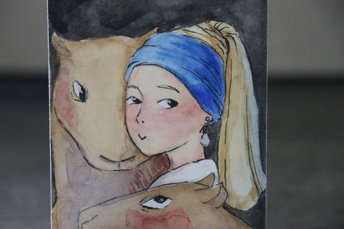 Aceo original girl with a - original,