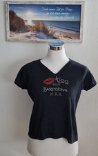 Safon Damen-T-Shirt Kurzarm V-Ausschnitt Schwarz mit Rot Silber Glitzer Gr L