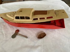 Vintage Kunststoff Pinguin Kajütboot mit Schlüssel und Tender. (Ersatzteile oder Reparaturen)