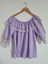 Malco Modes Square Dance schulterfreies Blusentop Blumen Spitzenbesatz Größe S