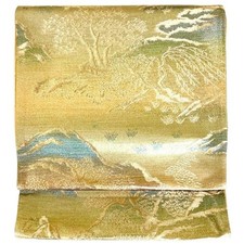 5192# Japanischer Vintage Fukuro Obi Gürtel Kimono Stoff Seide Traditionell Gold