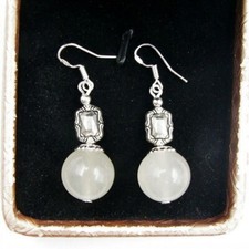 BAILYSBEADS designer milky Jade Ohrringe Ohrhänger 925er Silber Ohrhaken D-14mm