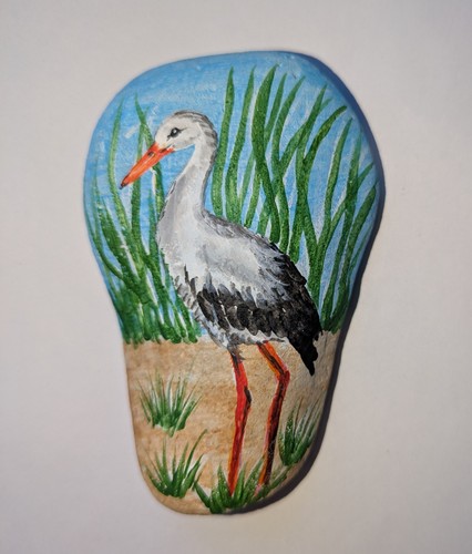 Bemalter stein storch - stein,,