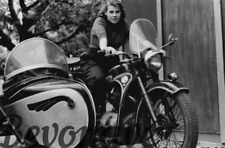 Foto EMW R35 3 R 35 Gespann Frau Motorrad DDR Neuabzug vom Foto