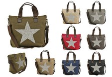 Damen Jeans Tasche Canvas Shopper Stern Handtasche Citybag Vintage