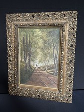 Antik Ölgemälde Reiter auf Waldweg Impressionistische Landschaft