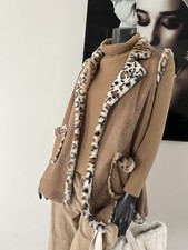 WESTE PELZ FELL TEDDY VELOURSLEDER OPTIK BRAUN LEO One Size 34-42