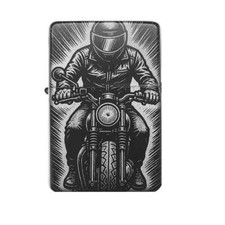 Biker Silhouette Feuerzeug  Motorrad + eigener Gravurtext personalisierbar