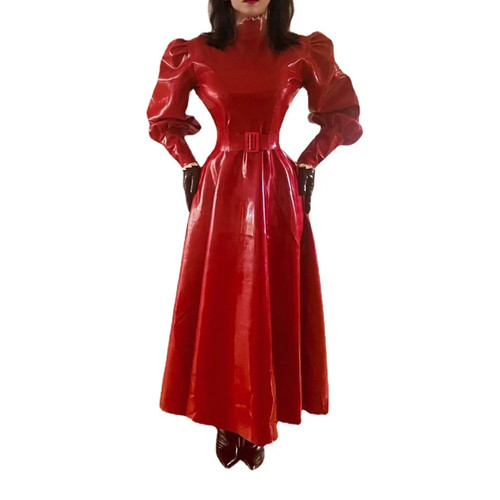 Pvc leder puffärmel kleid - pvc,
