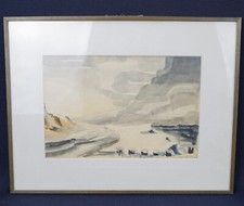 Aquarell Impressionismus Dünen Meer Strand Sylt Sign. Gemälde Malerei Antik 70er