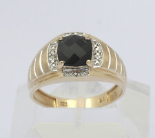 Ring in 10 kt 10k 417 er Gelb Gold mit Onix Onyx Diamanten Unisex Goldring Gr 64