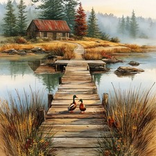 Wandbild Holzsteg Enten See