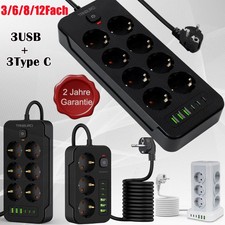 Steckdosenleiste Mehrfachsteckdose Steckdose USB Typ C Mehrfachstecker 3-12 fach