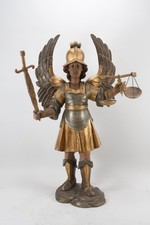N92W31- Holz Statue Erzengel Michael geschnitzt gefasst teils vergoldet um 1790