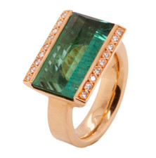 NEU Ring 750/- / 18K Gelbgold 1 Turmalin 9,79 ct. 18 Brillanten 0,18 ct. G/si