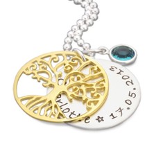 Taufkette mit Gravur LEBENSBAUM GOLD Silberkette Namen Datum Anhänger Baum