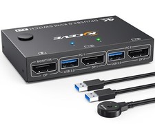 USB 3.0 KVM Switch 2-Port DisplayPort 4K144Hz Umschalter mit Fernbedienung