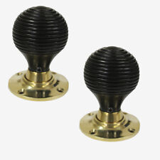 Ebony Wood Polished Brass Beehive Mortice Türgriffe (Paar)