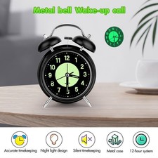 4" Retro Doppelglockenwecker lauter Alarm kein Ticken Metall mit Licht Nostalgie