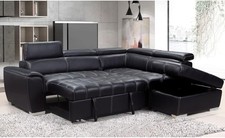 Schwarzes Leder Ecksofa mit Stauraum Ottomane - L Form, rechts, 4-5 Sitzplätze