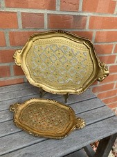 Florentiner Chippendale Holz Tablett | Gold  Italien 42 cm | Barock Deko Set