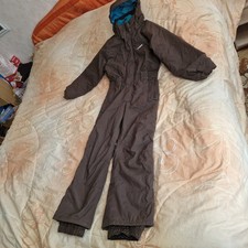 Schneeanzug, Skianzug, DECATHLON Gr. 140, braun/blau, Aufdruck vorn & hinten