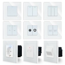 Wippschalter Steckdose Lichtschalter Dimmer Taster Schuko Glas Weiß Luxus-Time