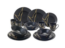 vanWell Kaffee-Set und Kombiservice NOBLE Porzellan (schwarz, 16tlg) - B-Ware 