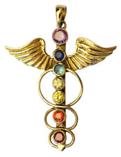 Schmuck Anhänger "Chakra Kundalini Engel mit 7 farbigen Zirkonia" Messing 4,5cm