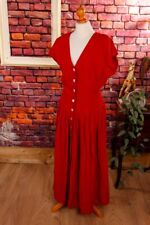Vintage 90er Jahre Leinenkleid Knopfkleid rot lang Boho Sommerkleid Taschen M
