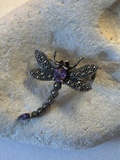 Silber 925' Brosche mit Markasite,Granat und Amethyst