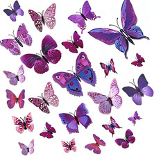24 3D Schmetterlinge Deko Wanddeko Aufkleber Dekorationen Violett