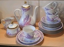 18 x Weimar Porzellan Kaffeeservice Teile lila Ranken Dekor DDR
