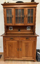 Alter Buffetholzschrank-Küchenschrank, Vitrine aus Weichholz um 1900