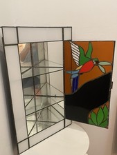 Buntglas Eckschrank Vintage Kolibri Art Deco Stil groß verspiegelt