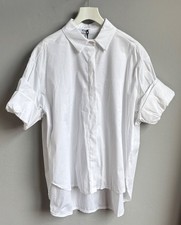 lange Bluse Damen Gr. S M L XL 36 38 40 42 Weiß Hemdbluse Italy 100% Baumwolle