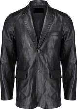 Herren Schwarz Leder Blazer