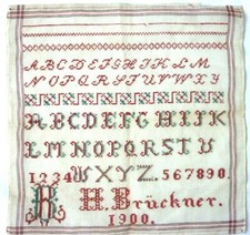 ANTIKES STICKMUSTERTUCH Kreuzstich 1900 H. Brückner Stramin ca. 34 x 34 cm 