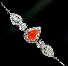 925STERLING Silber, Armband,EchterEdelstein Orange Opal, 14Karat Weißvergoldung.