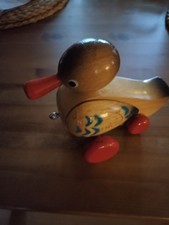 Holz Nachzieh-Ente  mit beweglichen Flügeln und Kopf  Spielzeug - vintage