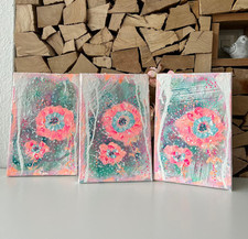 3 Acrylbilder auf Leinwand, Blumen, abstrakt, modern, Wanddeko, Unikate 20x30cm