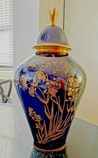 Lindner Porzellan,Bavaria Deckel Vase Jeannette,Echt Cobalt,Golddekor,oben Krone